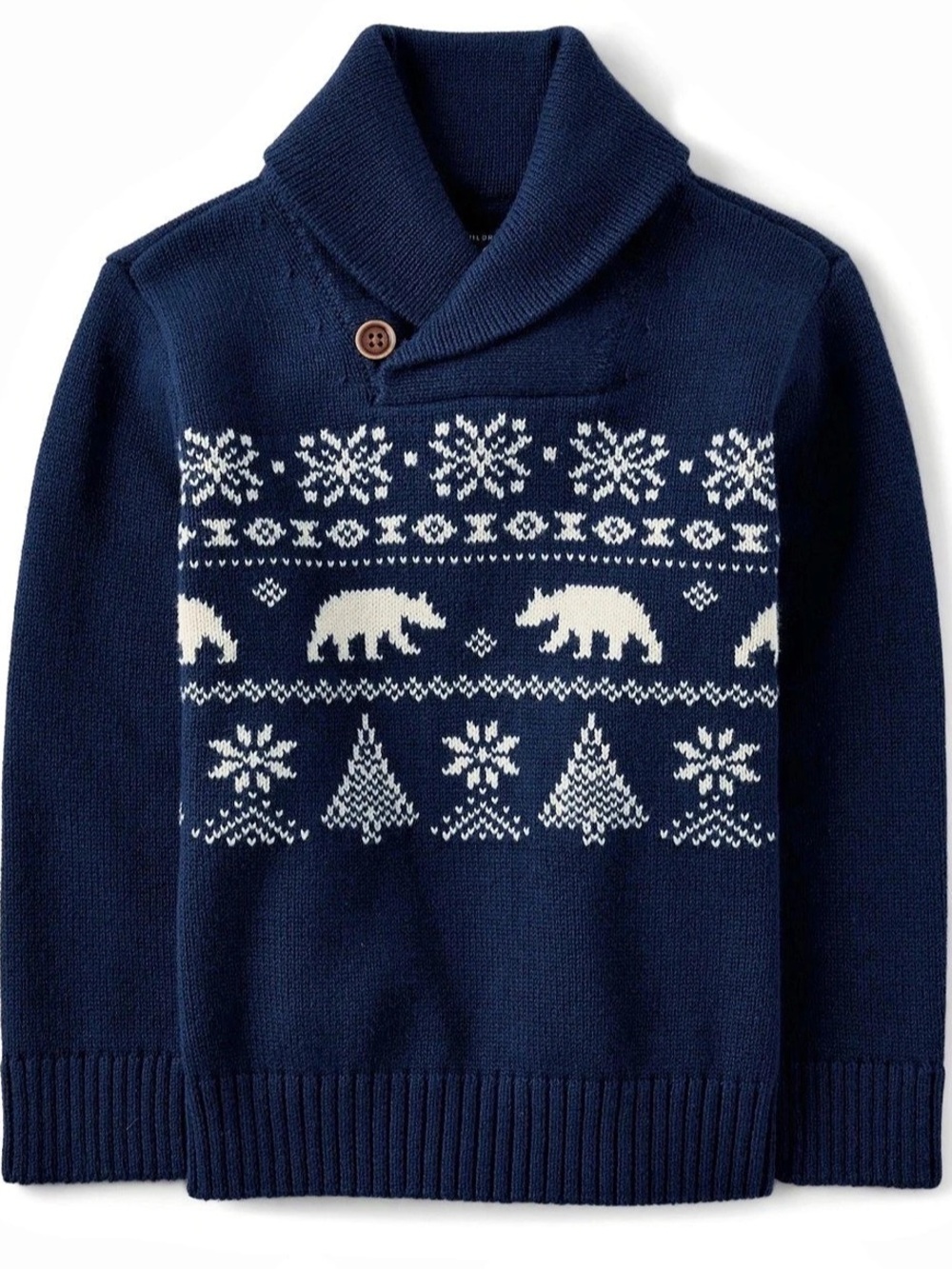 The Children's Place Boys Long Sleeve Polar Bear Fairisle Shawl Sweater Polar 5T